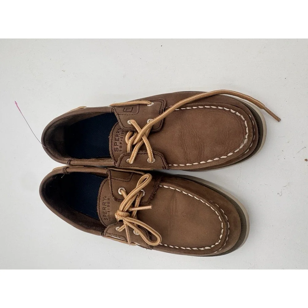 Sperry LANYARD BOYS Kids Leather Classic Boat Shoes Brown Sz 4M EUC Dress Shoes